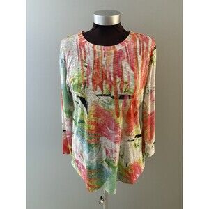 David Cline Top Womens XL White Pink Flash Rhinestones Crushed Tee Lightweight